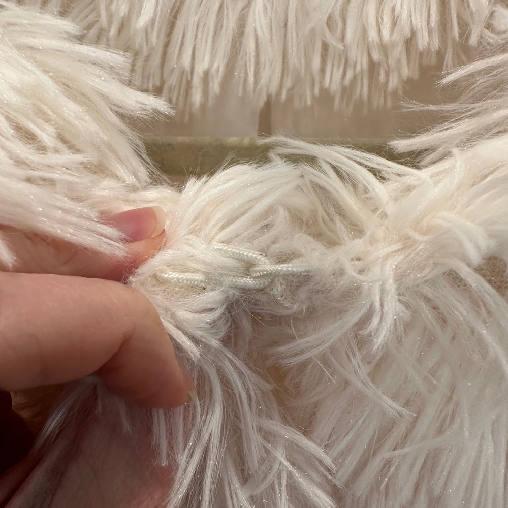 Style U Cream Shag Faux Fur Jacket Fringe Textured Open Front Size L - Picture 4 of 7